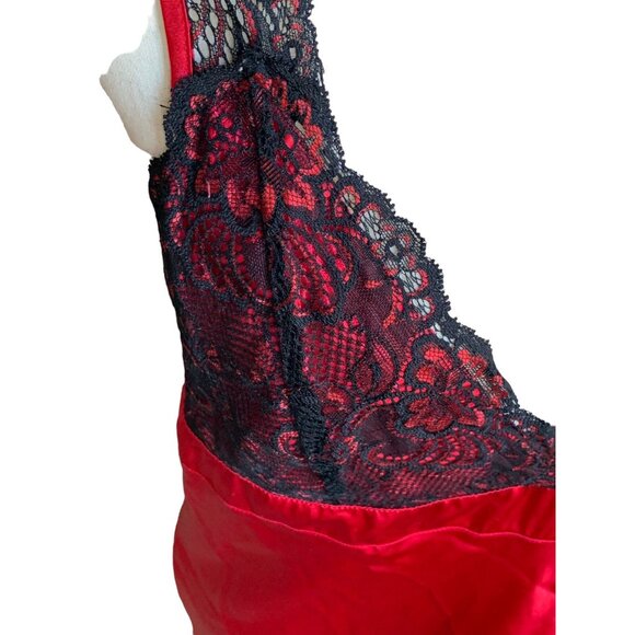 Vintage Inner Most 80s Nightgown Sears Satin Lace Red Black Long Slit Skirt Sz L - Picture 7 of 15